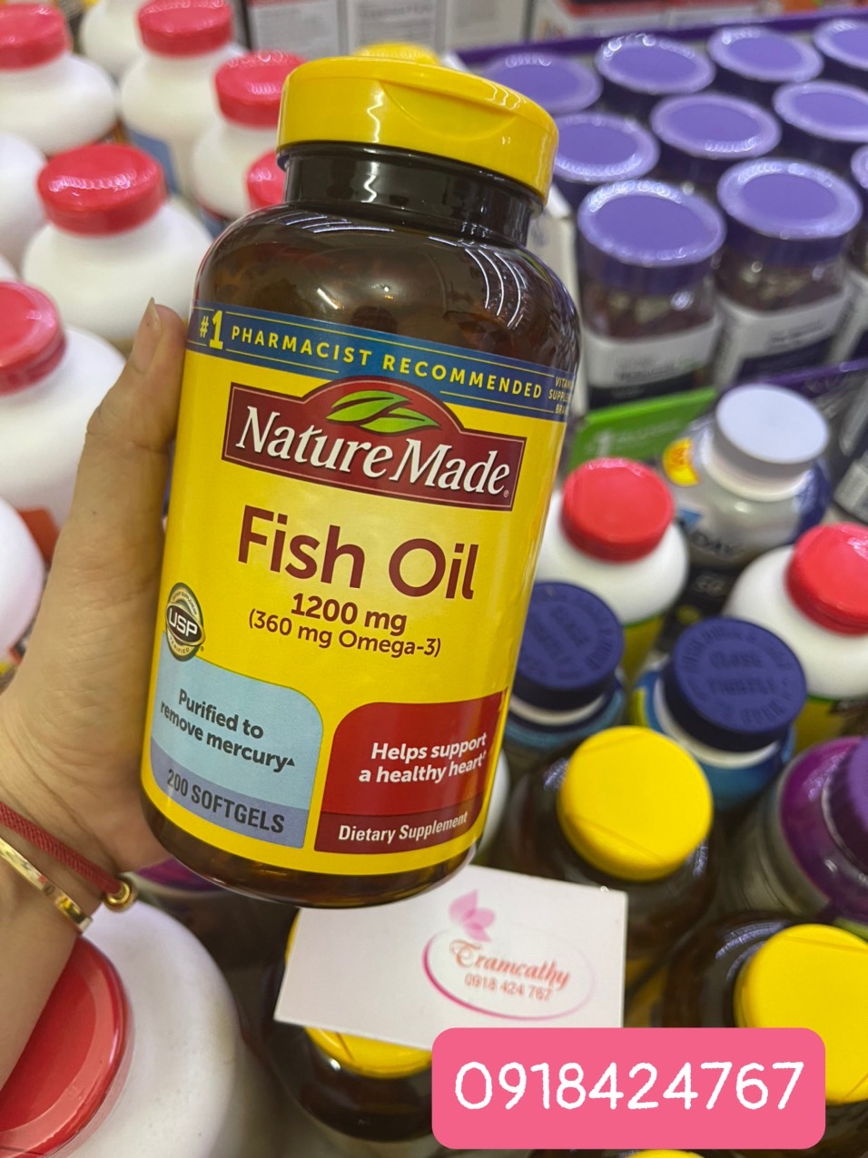 Dầu cá cao cấp fish oil 1200 mg 360 mg omega 3 nature made 200 viên cho trái tim khỏe mạnh ( mẫu mới