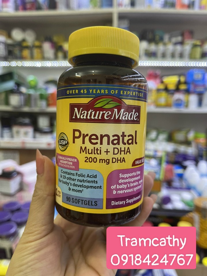 Viên uống vitamin tổng hợp cho phụ nữ mang thai Prenatal Multi +DHA 90 viên -Nature Made