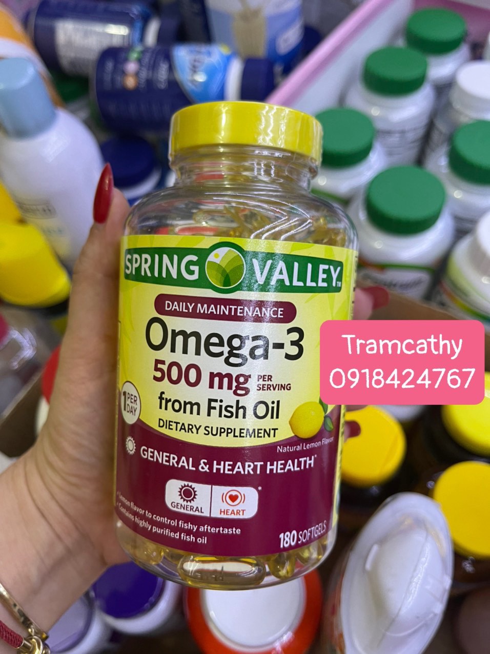 Viên uống Omega 3 bổ não, phát triển thị lực Spring Valley Fish Oil 500mg 180 viên