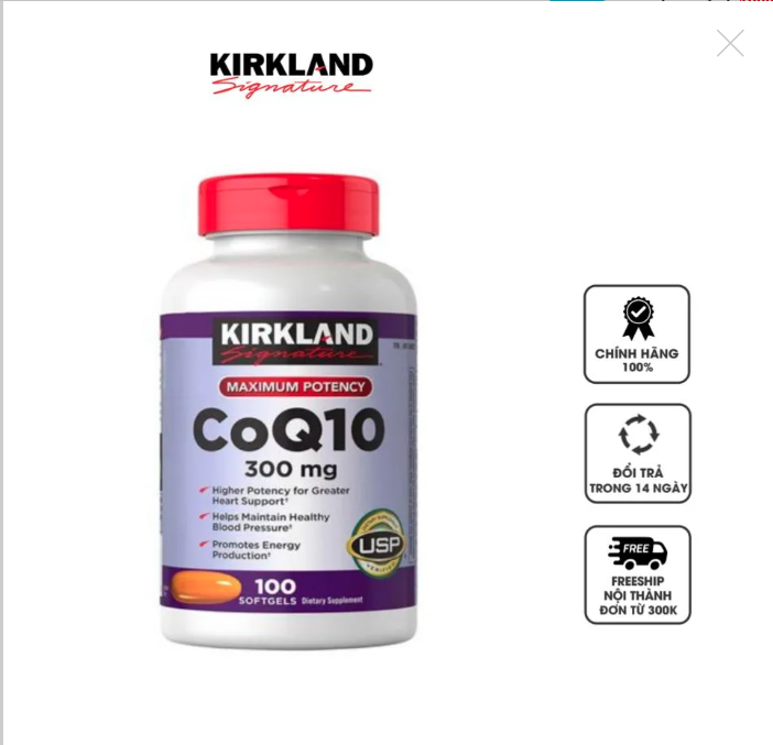 Viên uống Kirkland CoQ10 300mg chính hãng của Mỹ, 100 viên