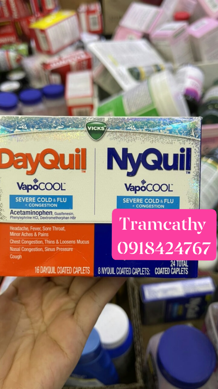 Viên uống trị ho cảm cúm dayquil & nyquil severe with vicks vapocool cold & flu relief caplets - ace
