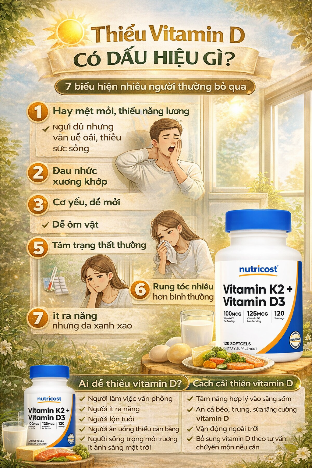 Thiếu vitamin D có dấu hiệu gì 7 biểu hiện nhiều người thường bỏ qua