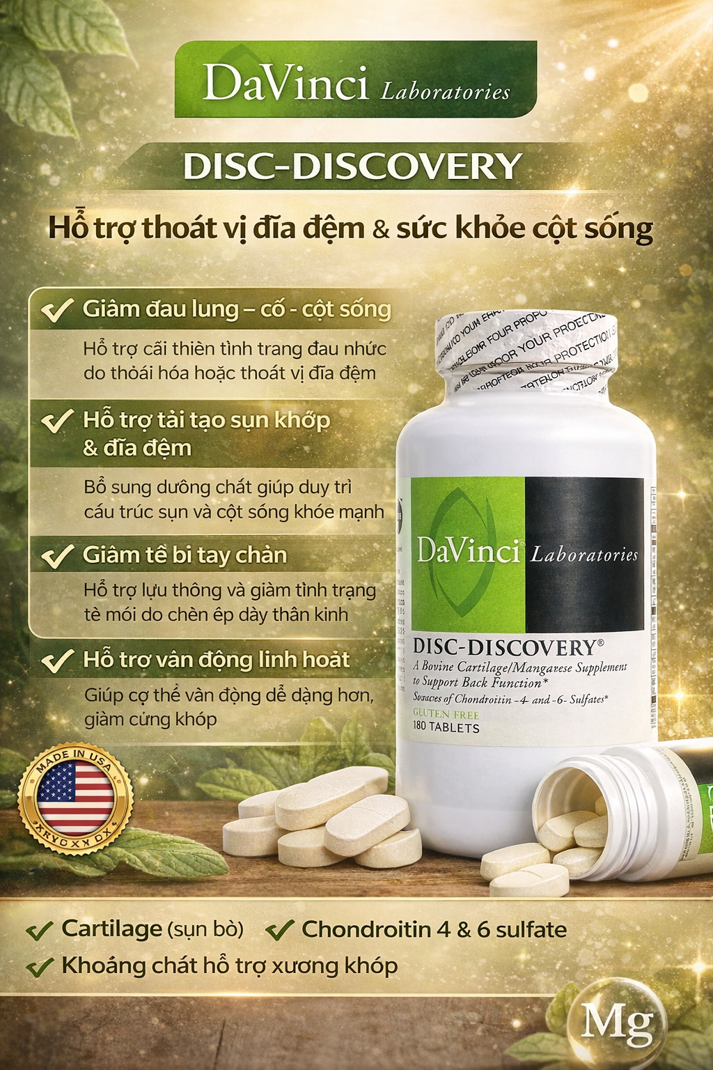  Review viên uống hỗ trợ cột sống DaVinci Disc Discovery 180 Tablets – Có tốt không?