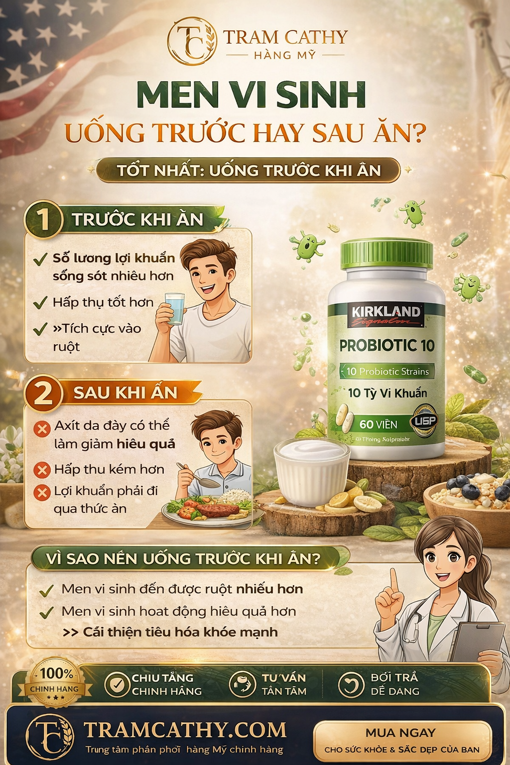 Men vi sinh uống trước hay sau ăn? Thời điểm đúng giúp tăng hiệu quả hấp thu