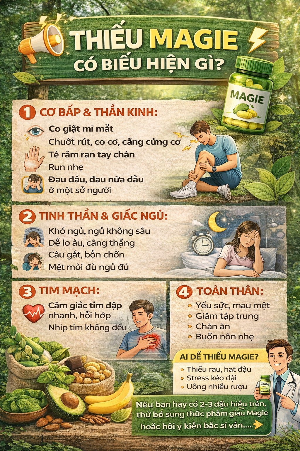 Thiếu magie có biểu hiện gì? 10 dấu hiệu cơ thể đang âm thầm cảnh báo