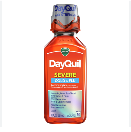 Siro Dayquil dành cho ban ngày giảm tình trạng bị cảm cúm, hạ sốt-Siro DayQuil Cold & Flu Severe 354