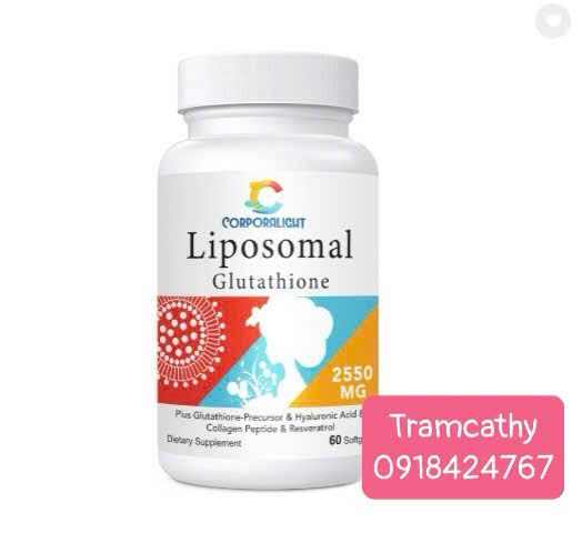 60V 2550 mg glutathione trắng da, ngăn lão hóa Corporalight Liposomal Glutathione 2550mg 