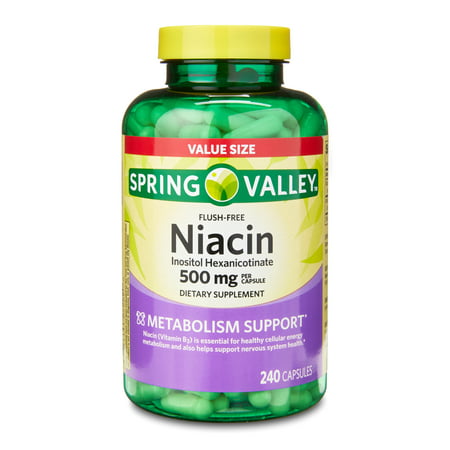 240 viên – Hỗ trợ chuyển hóa, tăng năng lượng – Viên uống Niacin Spring Valley 500mg Flush-Free