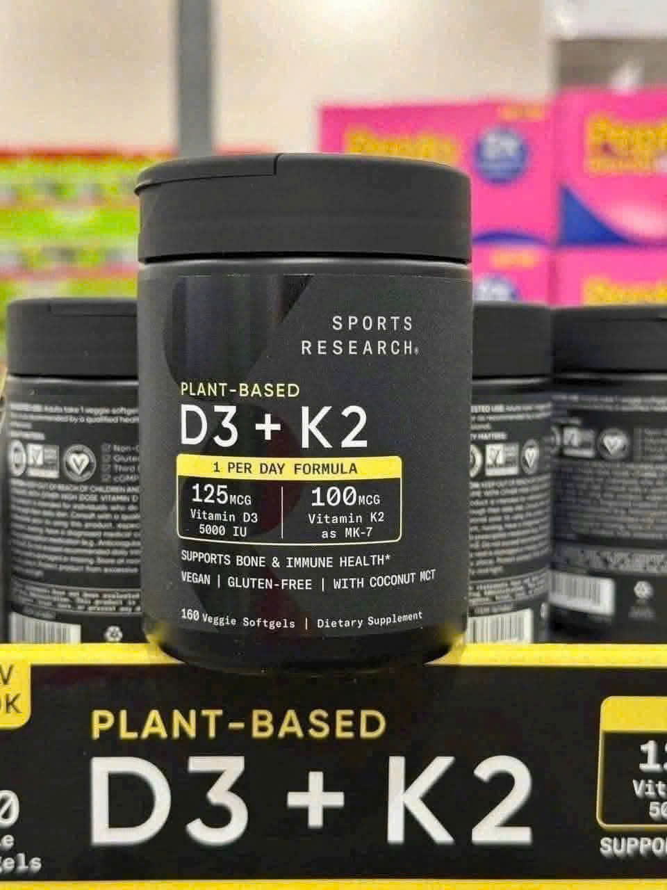 160 viên Sports Research Plant-Based Vitamin D3 + K2 MK-7 160 Viên - Hỗ Trợ Xương Chắc Khỏe, Tăng Cư