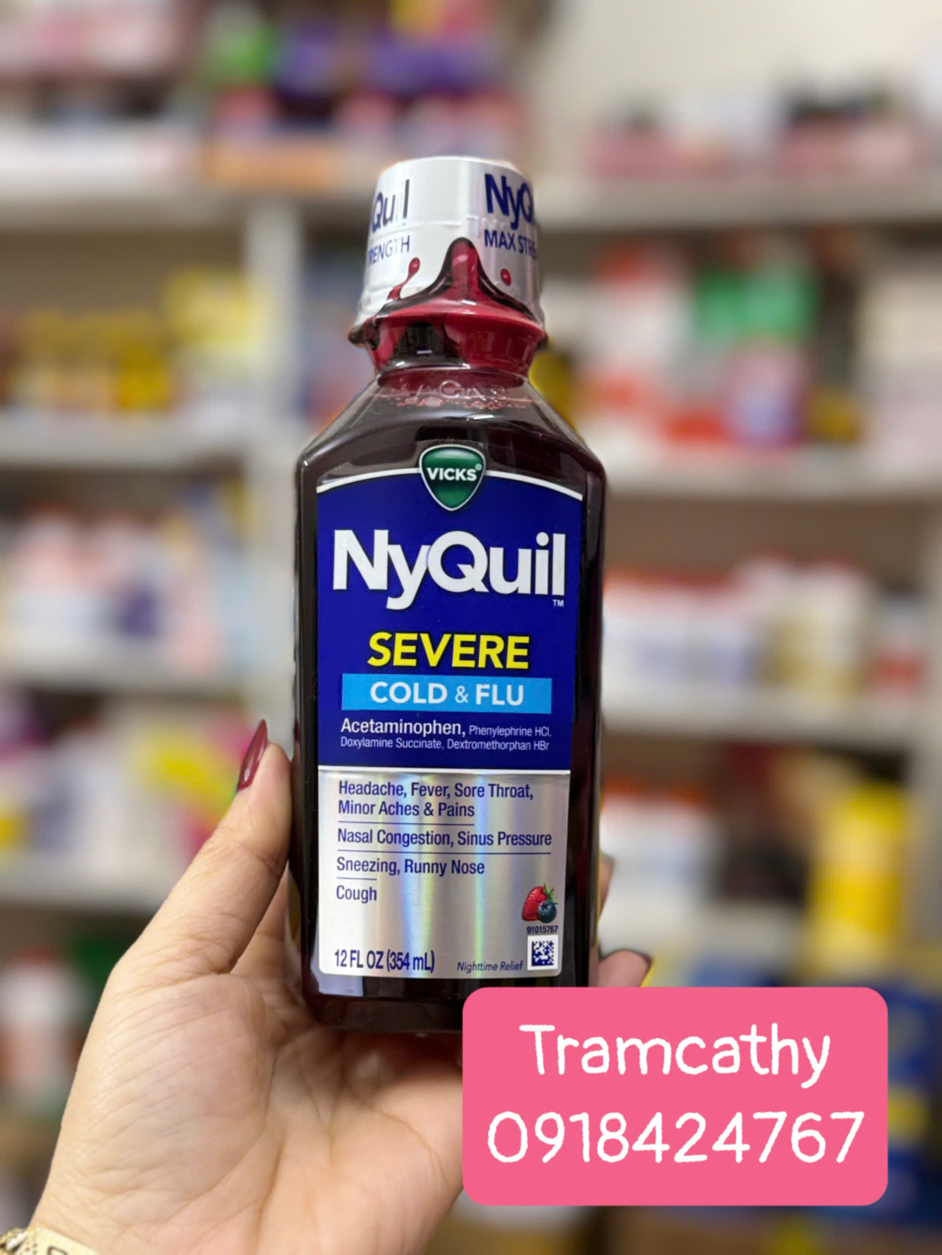 Siro giảm đau hạ sốt ban đêm Nyquil nyquil severe cold & flu