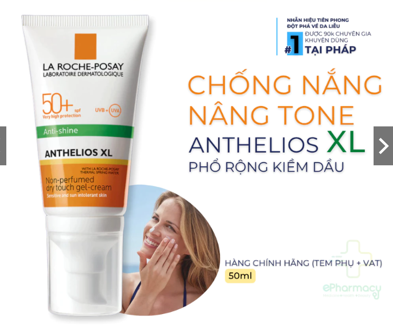 La Roche-Posay Anthelios XL SPF50+ 50ml – Kem chống nắng phổ rộng, nâng tone, kiềm dầu cho da nhạy c