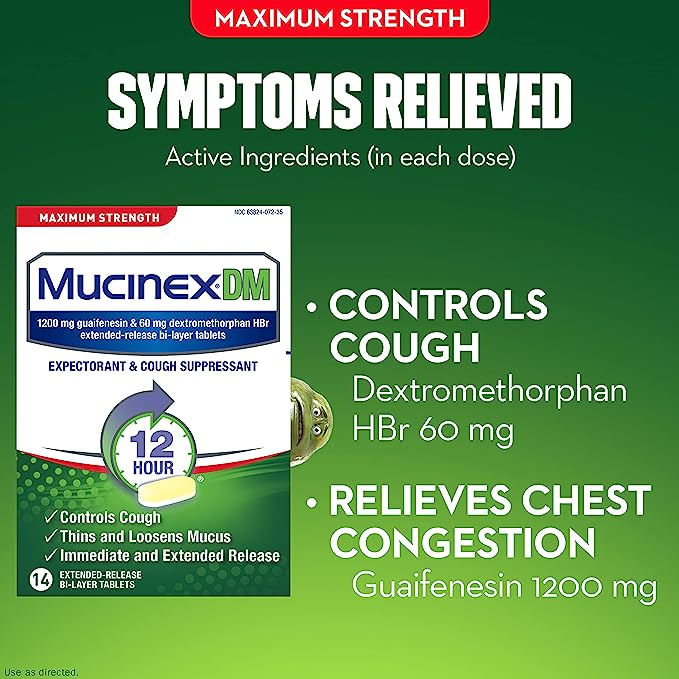 14 viên Mucinex DM 1200mg – Giảm ho, long đờm kéo dài 12 giờ