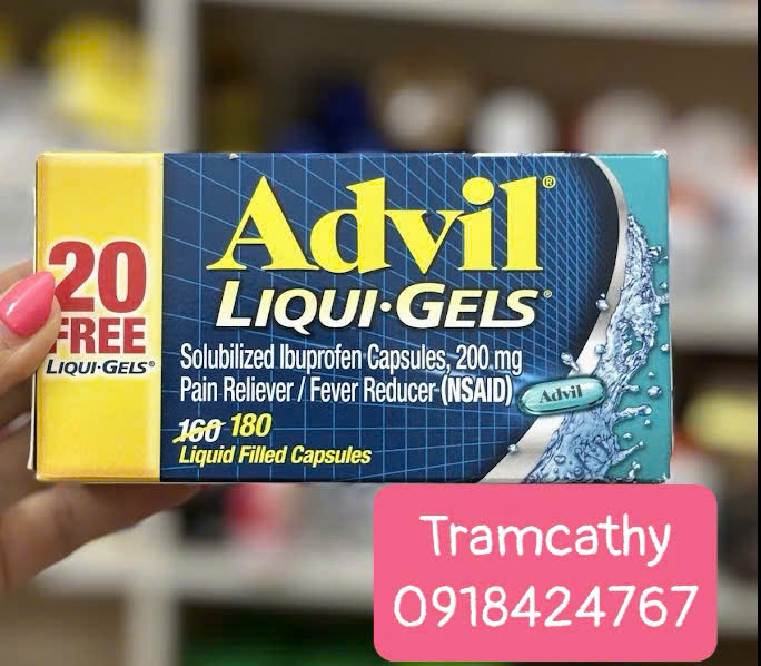 180 viên-Advil Liqui-Gels 200mg - Viên Uống Giảm Đau, Hạ Sốt Hiệu Quả Nhập Khẩu Từ Mỹ