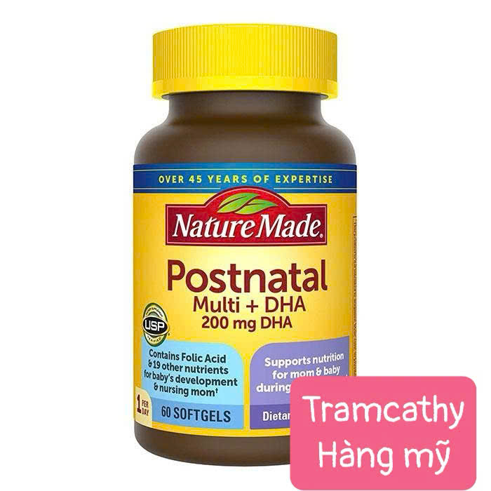 60 viên Nature Made Postnatal Multi + DHA 200mg – Viên uống bổ sung cho mẹ sau sinh (60 viên)