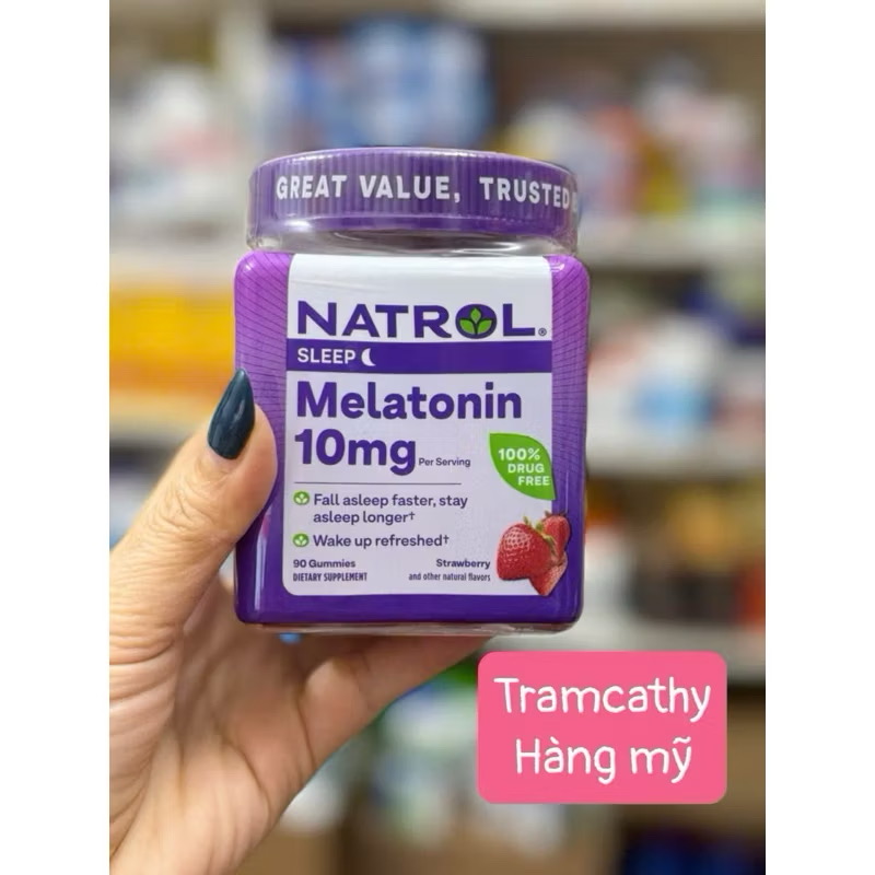 90 viên 10 mg Kẹo Dẻo Natrol Gummies Melatonin Giúp Ngủ Ngon Vị Dâu 90 Viên