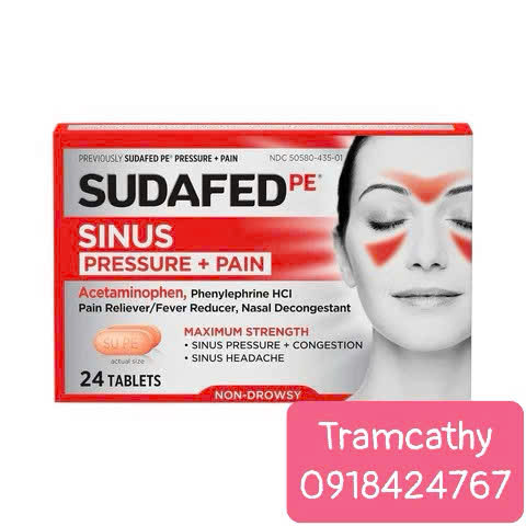 24 viên Sudafed PE Sinus Pressure + Pain – Viên uống giảm đau xoang, nghẹt mũi và nhức đầu hiệu quả