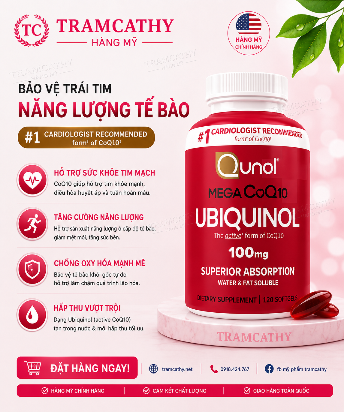 120 viên Qunol Mega CoQ10 Ubiquinol 100 mg