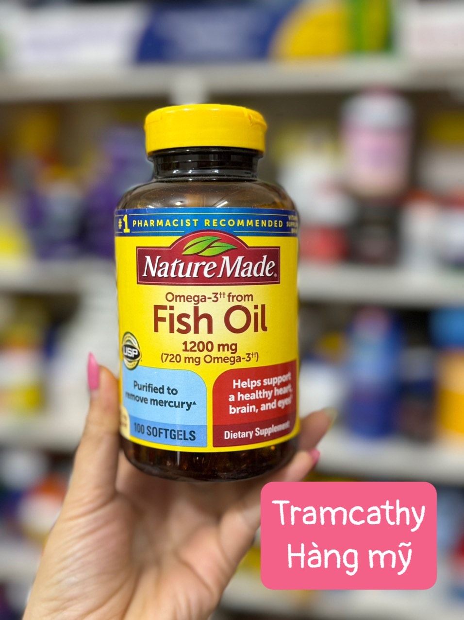 Viên dầu cá fish oil Nature Made 1200 mg chứa 720 mg omega 3