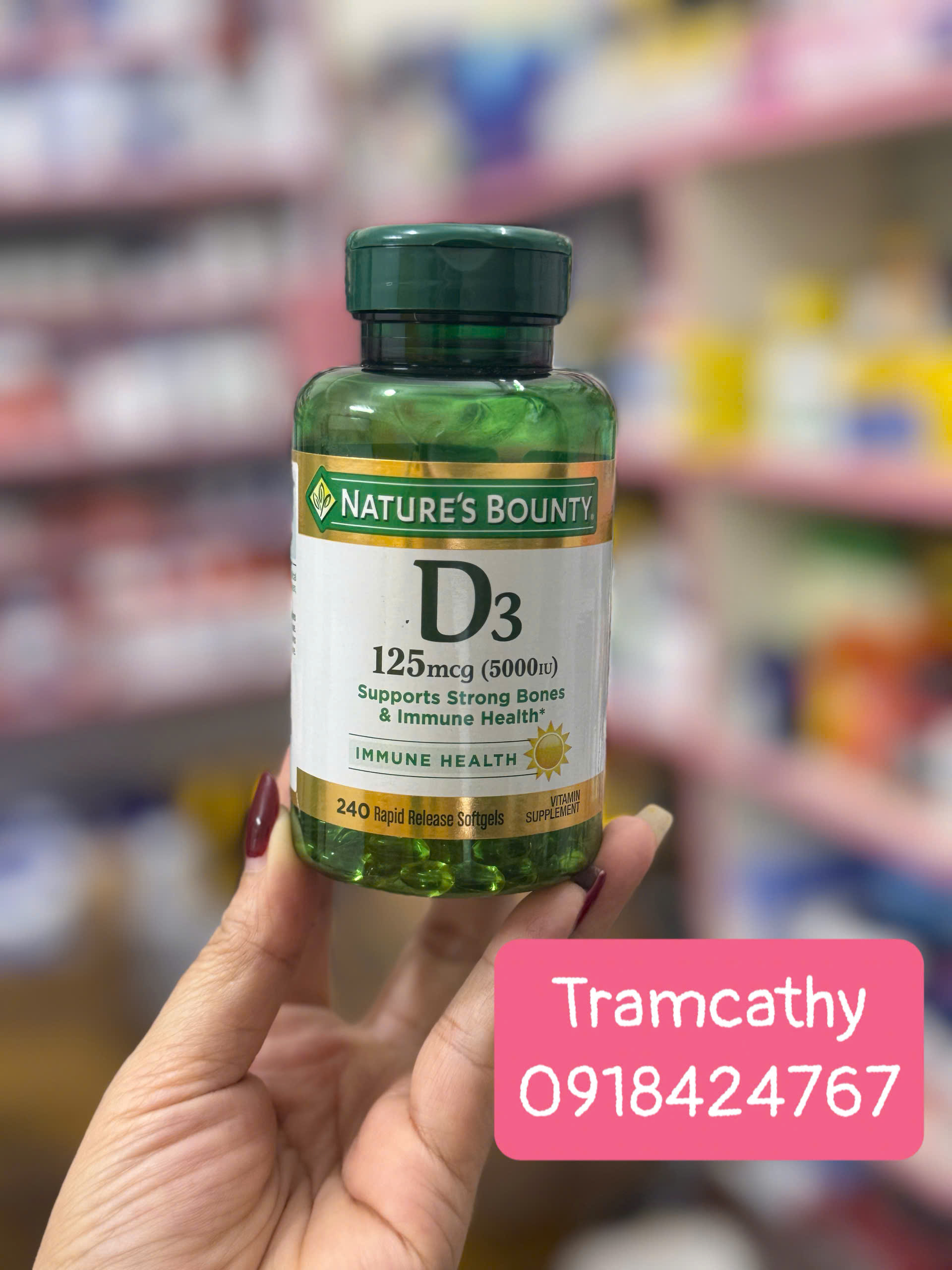 240 Viên Nature’s Bounty Vitamin D3 125mcg 5000 IU – 240 Viên – Hỗ trợ xương chắc khỏe và tăng cường