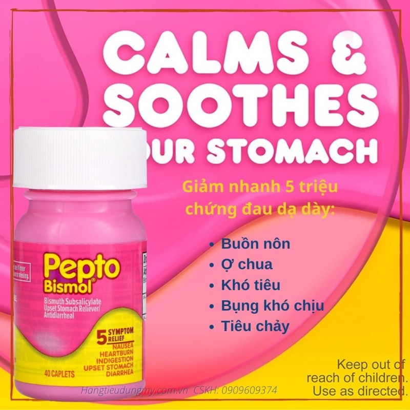 Pepto-Bismol - Viên Uống Giảm Nhanh Triệu Chứng Đau Dạ Dày