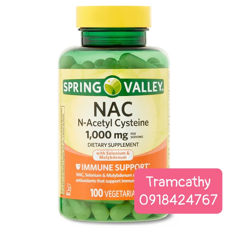 Spring Valley NAC  1000mg, 100 viên hỗ trợ gan,hô hấp