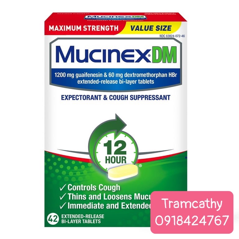 Viên Uống Trị Ho Có Đờm Mucinex Dm Expectorant & Cough Suppressant 12 Hour 42 viên