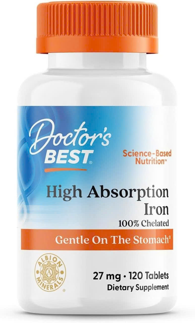 Doctor’s Best High Absorption Iron 27mg – 120 Viên – Bổ sung sắt dễ hấp thu, dịu nhẹ cho dạ dày