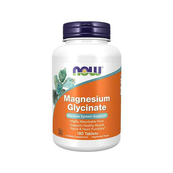 NOW Magnesium Glycinate 180 Tablets – Magie hấp thu cao hỗ trợ thần kinh, cơ bắp và giấc ngủ