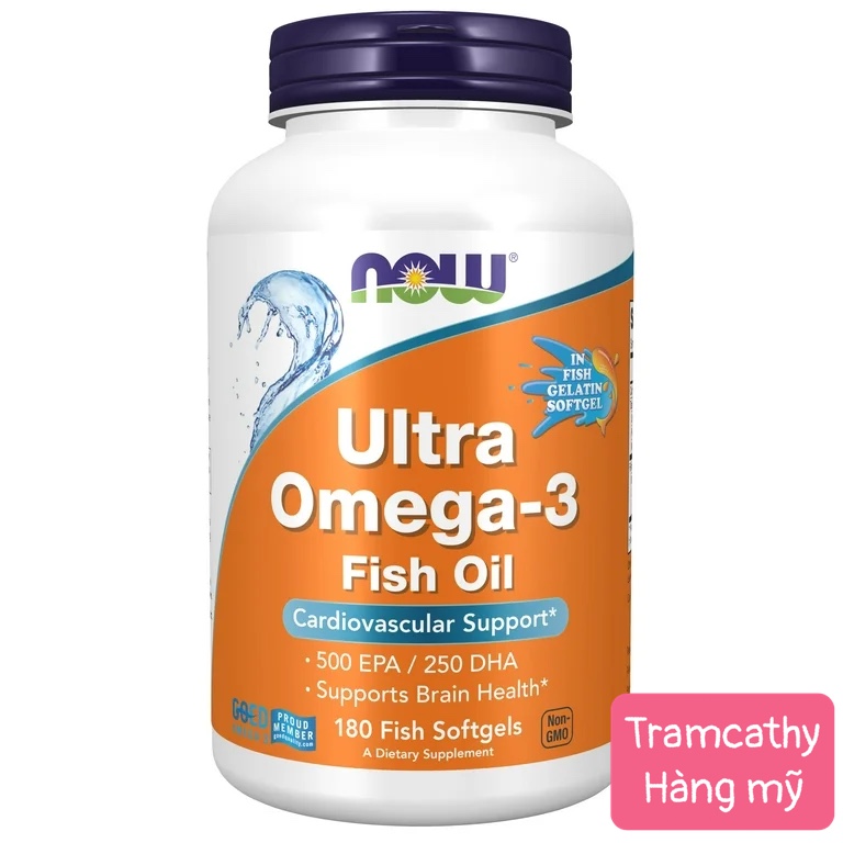 Dầu cá Omega-3 Now Ultra Omega-3 500 EPA/ 250 DHA 180 Softgels (Fish Gelatin)