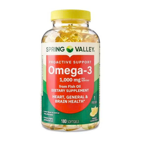 180 viên Viên Uống Dầu Cá Spring Valley Omega-3 1000mg – Hỗ Trợ Tim Mạch, Não Bộ & Thị Lực Toàn Diện