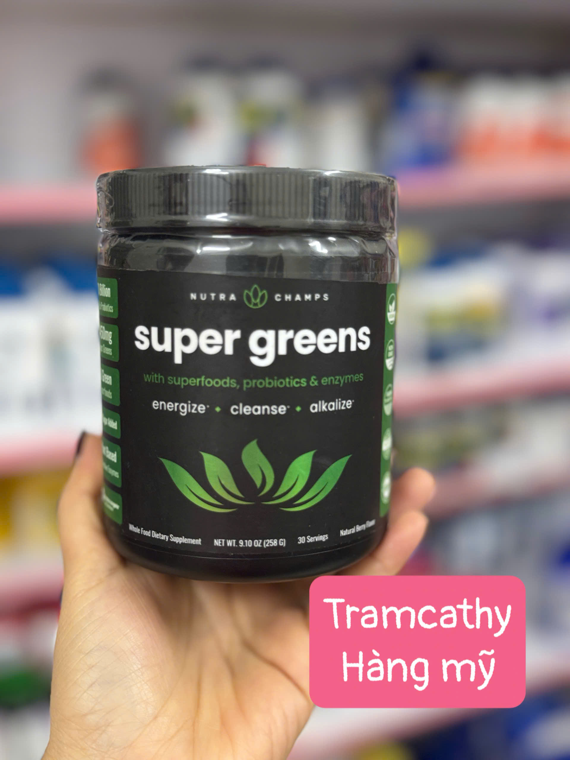 NutraChamps Super Greens 258g – Bột Rau Xanh Siêu Thực Phẩm, Hỗ Trợ Thanh Lọc Và Tăng Năng Lượng