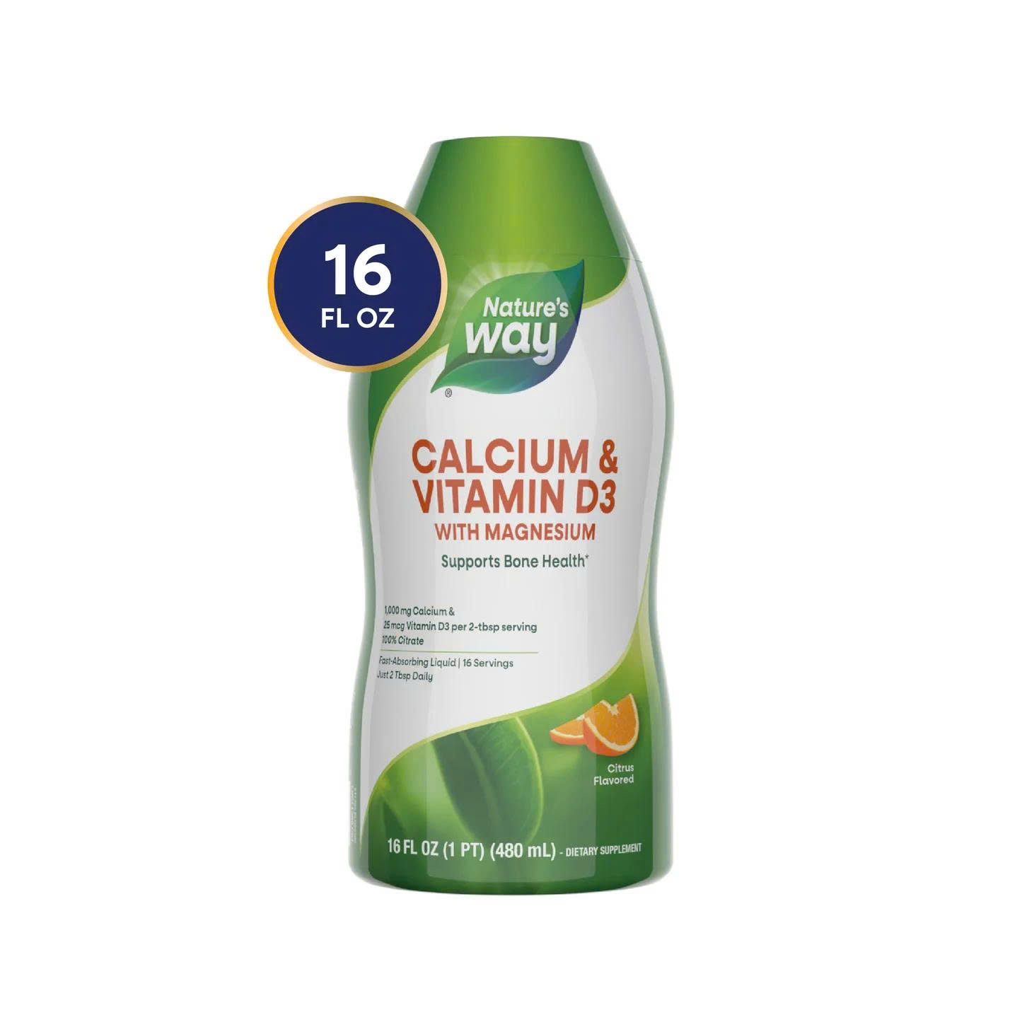 Nature’s Way Calcium & Vitamin D3 with Magnesium Liquid 16 fl oz – Hỗ trợ xương chắc khỏe, dễ hấp th
