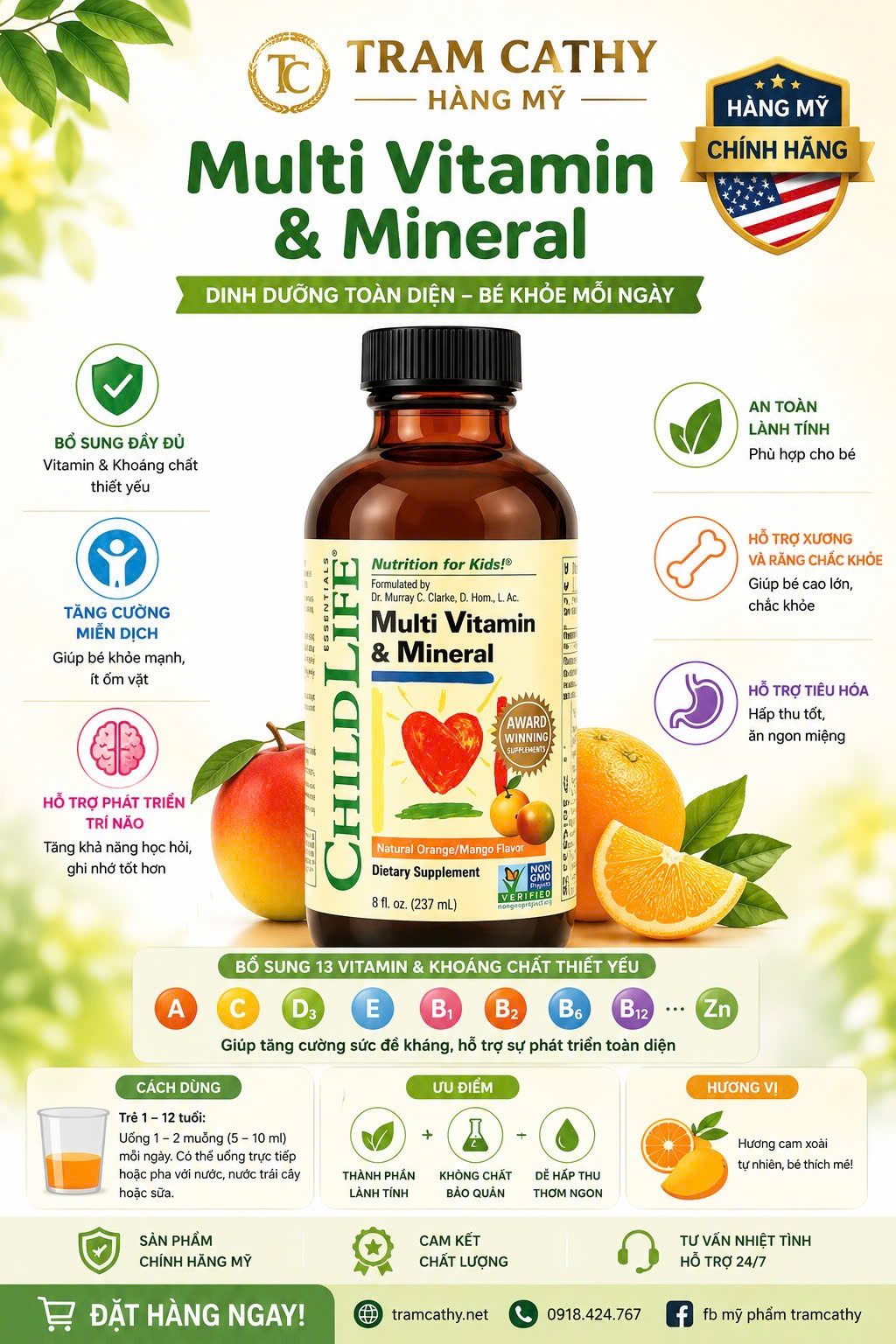 ChildLife Multi Vitamin & Mineral Liquid 237ml – Vitamin tổng hợp dạng nước cho trẻ em multivitamin 