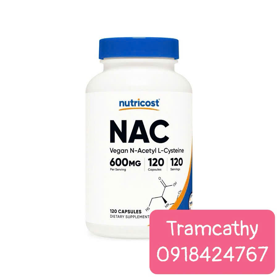 120 viên  Nutricost NAC 600mg – Hỗ trợ giải độc gan, tăng cường hệ miễn dịch, bảo vệ phổi bổ gan