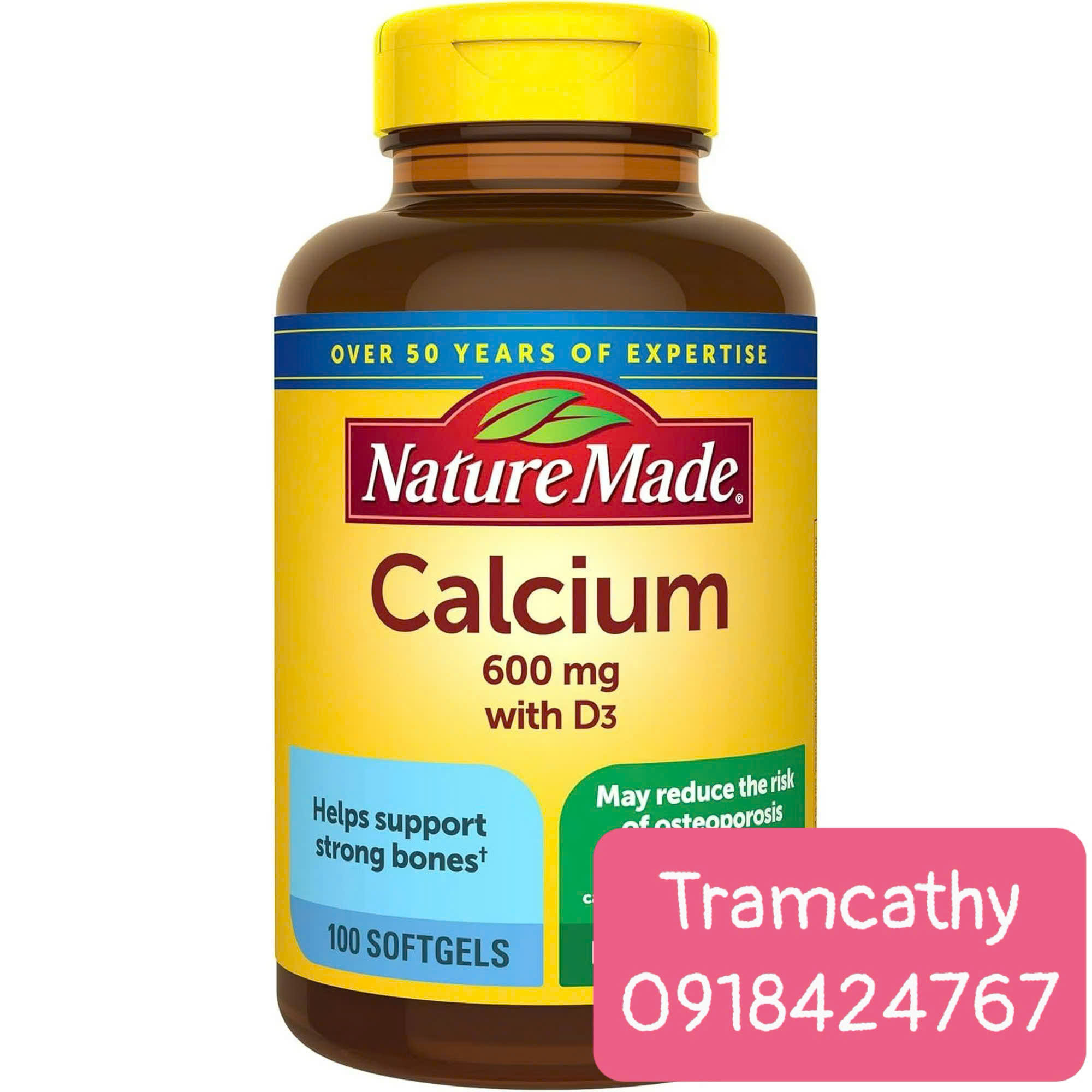 100 viên 600mg Nature Made Calcium 600mg with Vitamin D3 100 viên – Bổ sung canxi hỗ trợ xương chắc 