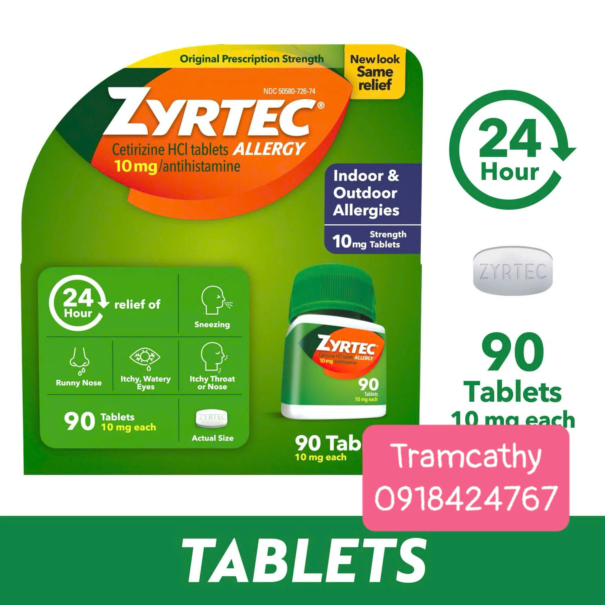 90 viên Viên Uống Zyrtec Allergy 10mg – Giảm Dị Ứng Nhanh Chóng, Hiệu Quả