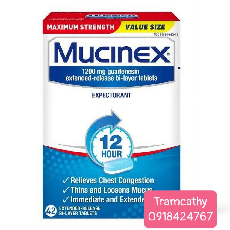Mucinex Maximum Strength 1200mg 42 viên long đưòm tức ngực
