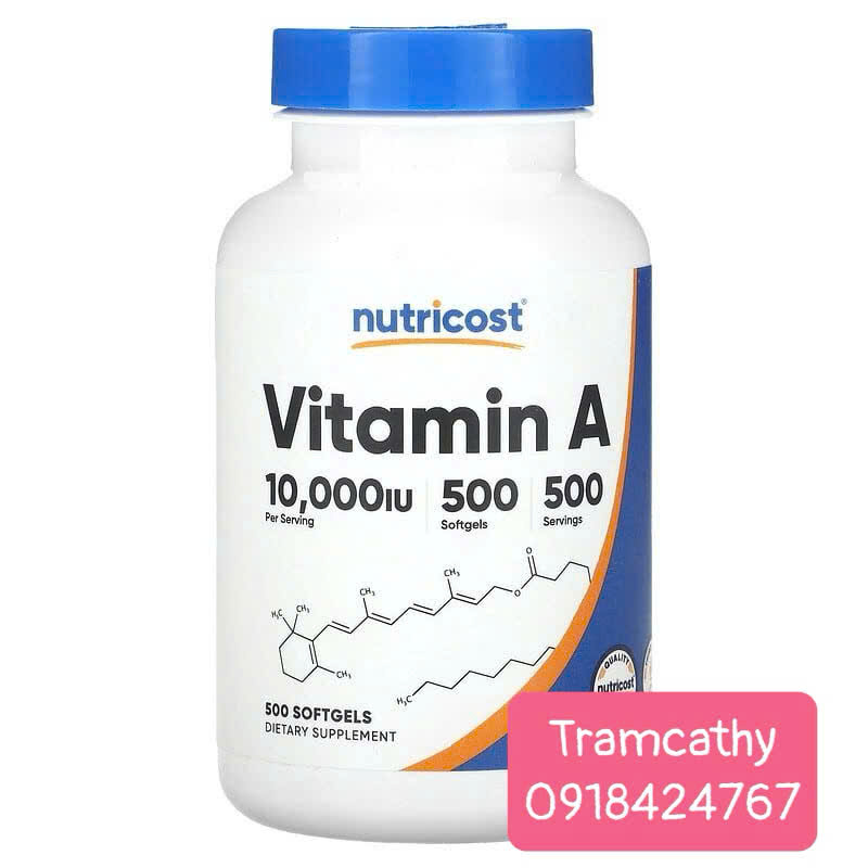Nutricost Vitamin A 10,000 IU – Hỗ trợ thị lực, tăng miễn dịch, đẹp da – Lọ 500 viên