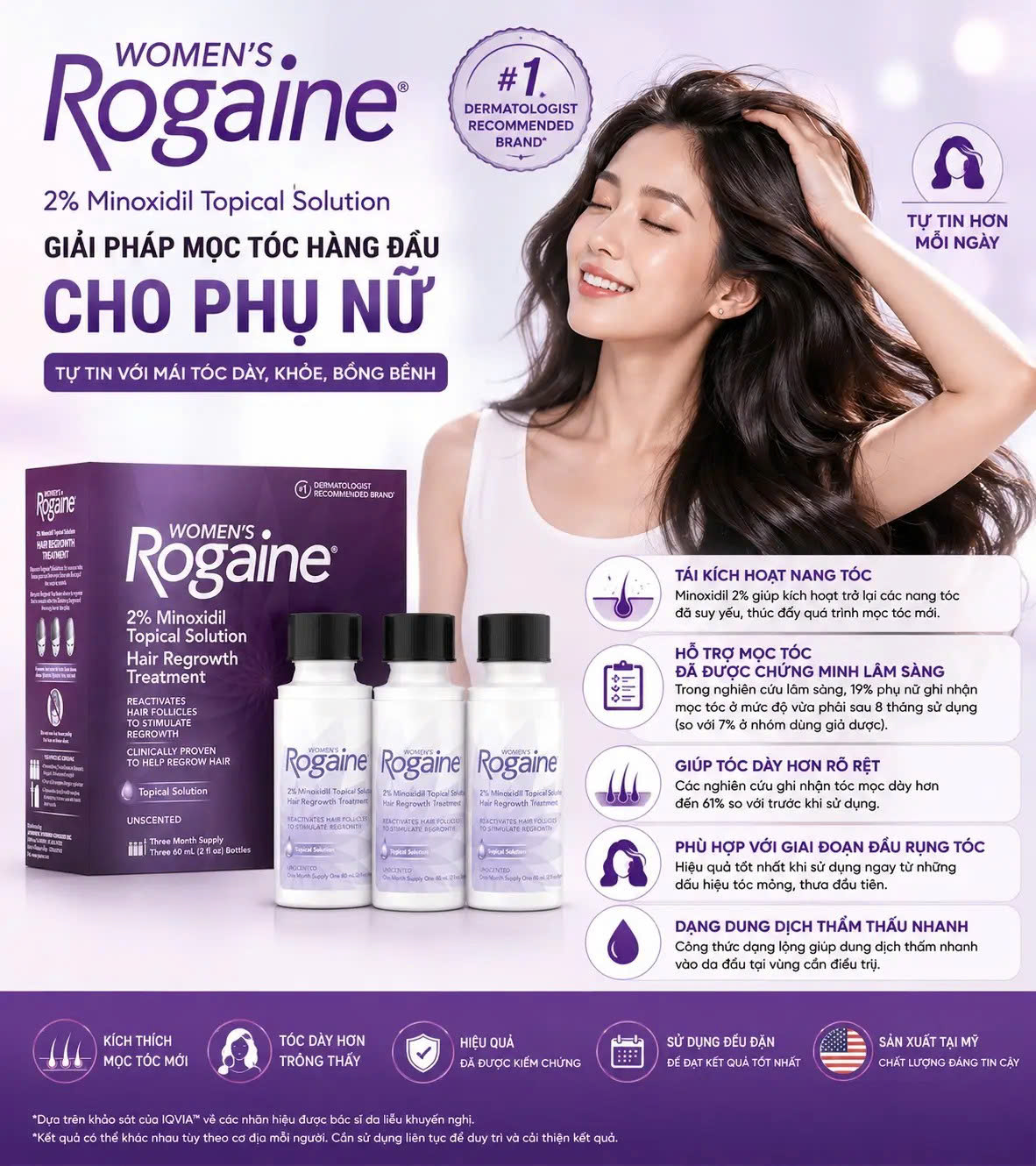  Women s Rogaine Minoxidil 2% Topical Solution – Bộ 3 chai 60ml