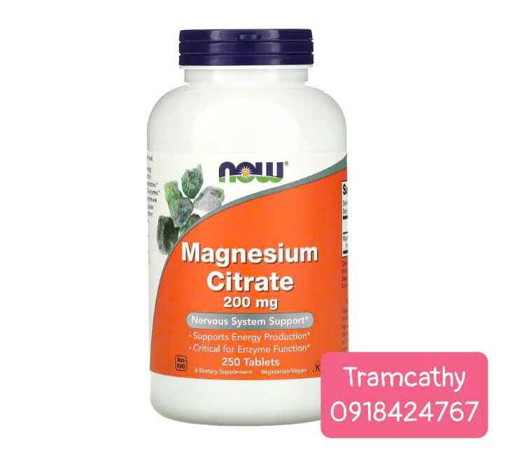 Magnesium Citrate 200 mg - NOW: Viên Uống Hỗ Trợ Hệ Thần Kinh và Sản Xuất Năng Lượng Hiệu Quả