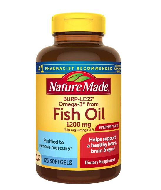 Dầu cá fish oil omega 3 Nature Made Fish Oil 1200mg 720mg Omega-3 125 viên (Burp-Less)