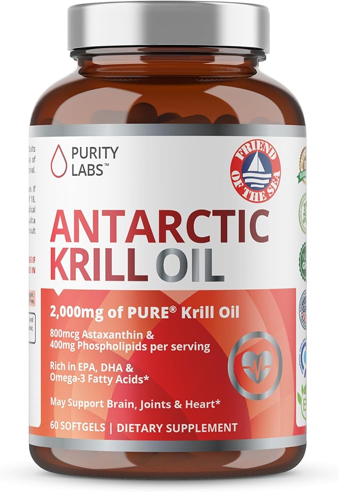 60 viên 2000mg Purity Labs Antarctic Krill Oil 2000mg Dầu Nhuyễn Thể Nam Cực Giàu Omega 3, Hỗ Trợ Ti