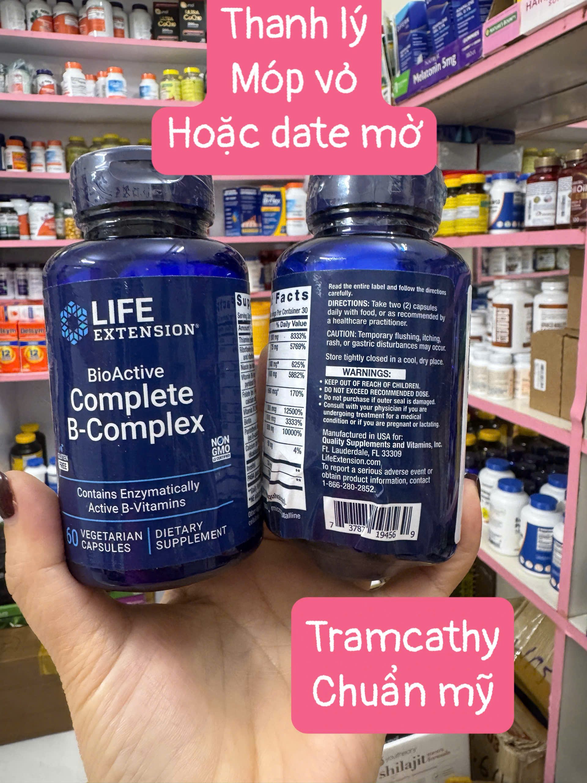thanh lý hộp móp 60 viên Life Extension BioActive Complete B Complex hàng mỹ