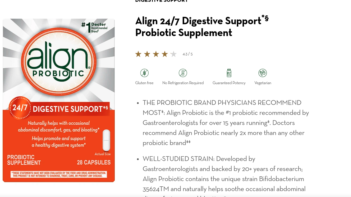 Viên uống hỗ trợ tiêu hóa Align Probiotic Digestive Support