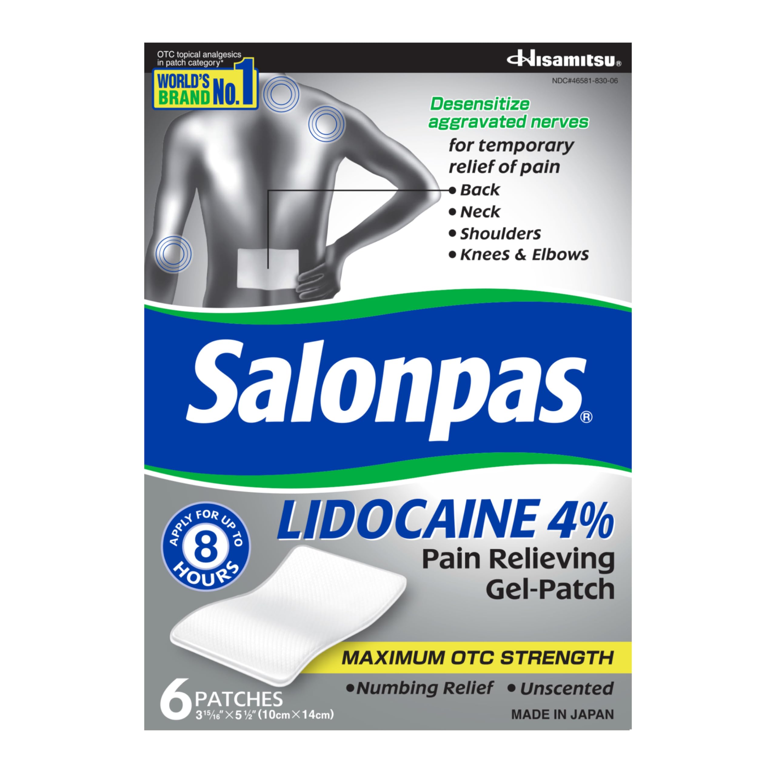 Salonpas Lidocaine 4% Pain Relieving Gel Patch 6 Miếng - Miếng Dán Giảm Đau Cơ Xương Khớp