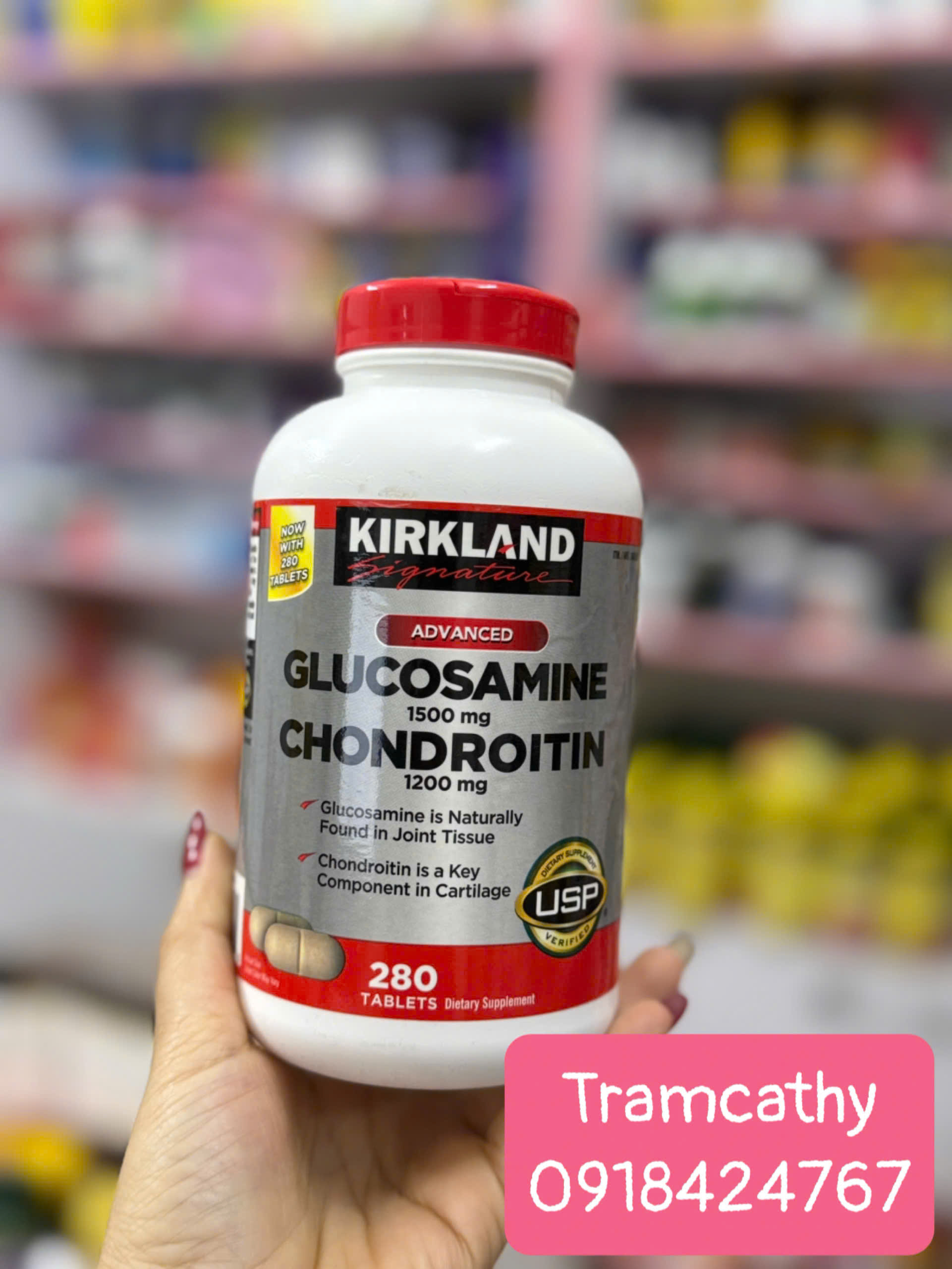 280 viên-Kirkland Signature Glucosamine 1500mg & Chondroitin 1200mg - Hỗ Trợ Xương Khớp Toàn Diện