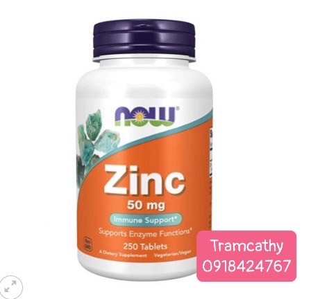 Viên uống bổ sung kẽm tăng cường miễn dịch Now Zinc 50mg 250 viên