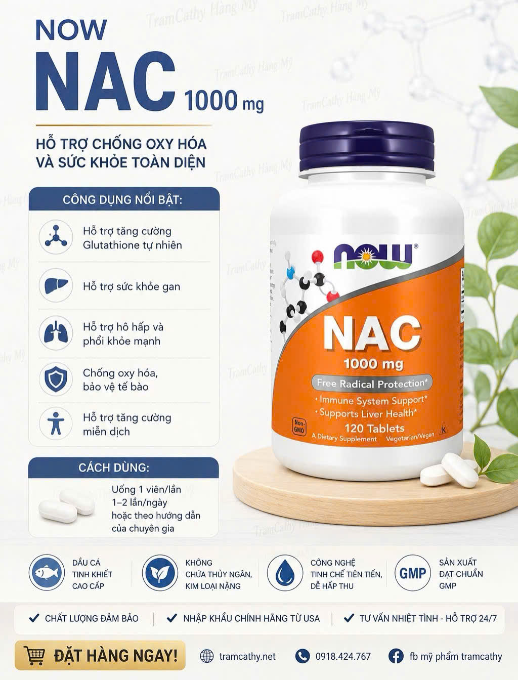 NOW NAC 1000mg 120 Viên – Hỗ Trợ Gan, Tăng Cường Chống Oxy Hóa Và Miễn Dịch